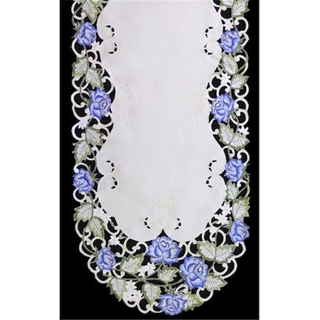 Sinobrite Sinobrite H7538-B Victorian Rose & Blue Oval Runner; 16 x 72 in. H7538/B(16x72)